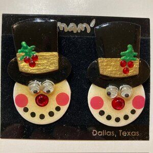 VINTAGE MAM SIGNED CHRISTMAS SNOWMAN HOLIDAY EARRINGS PIERCED
